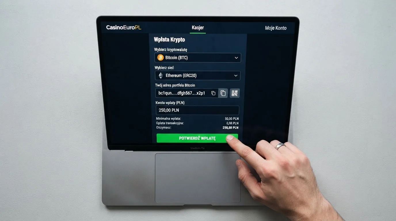 Zbliżenie na formularz wpłaty w kasynie online z polem na adres portfela kryptowalutowego BNB Smart Chain.