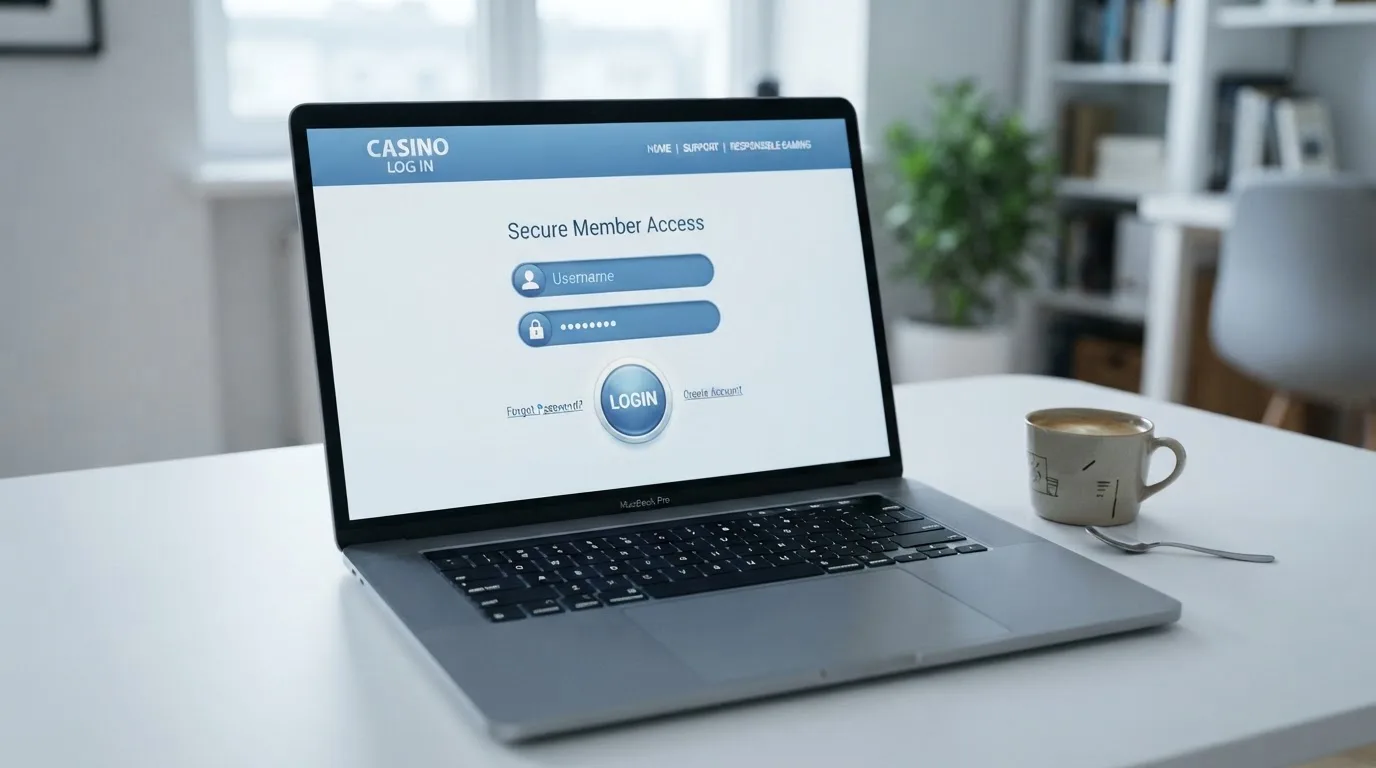 Strona logowania oficjalnej platformy Total Casino na ekranie laptopa, jedynego legalnego kasyna online w Polsce
