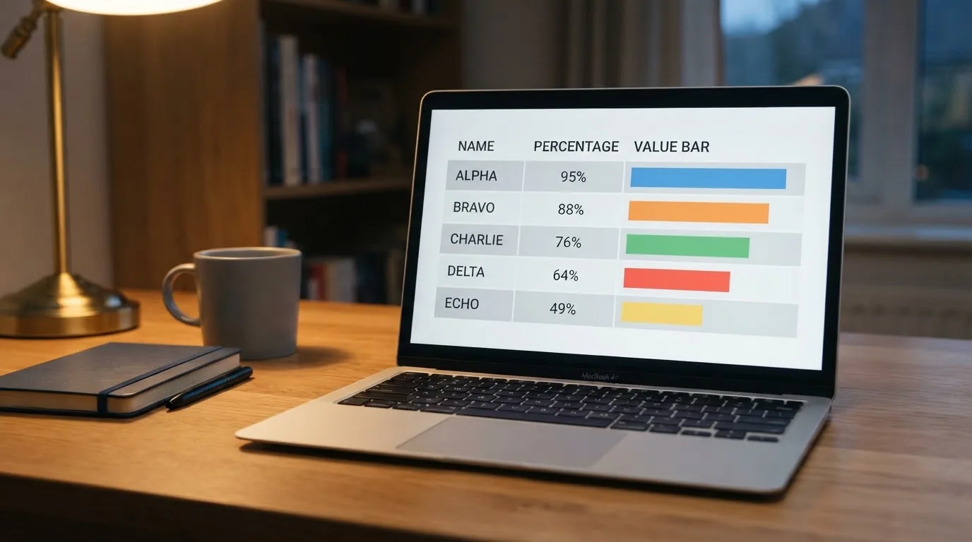 Ekran laptopa z tabelą porównawczą kilku serwisów kasynowych, bez widocznych logotypów marek